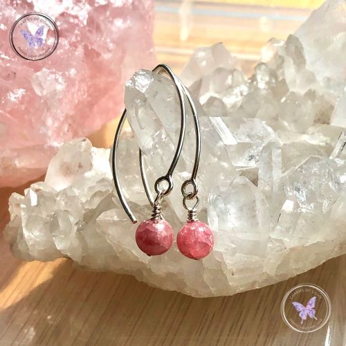 Rhodochrosite Silver Angled Earrings